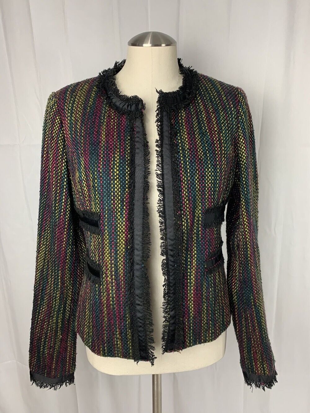 Jules & Leopold Women's Size 6 Blazer Boucle Black Green Blue Pink Coquette